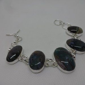 Natural "BLOODSTONE AGATE" Handmade Sterling Bracelet 7.25" #773
